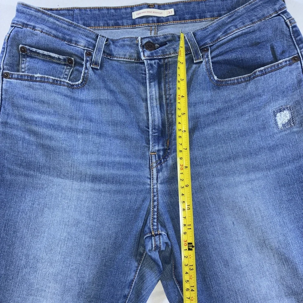 Levi's‎ 725 High Rise Bootcut Stretch Distressed Jeans Women's W32 L30 Blue